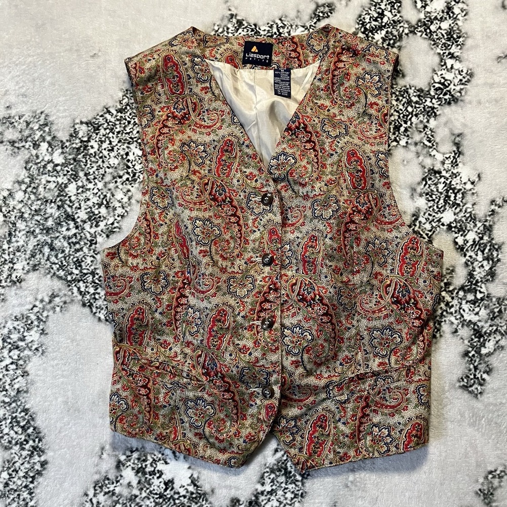 Vintage Lizsport Vest Womens Size Medium P‎ Paisley Patterned 90s Multicolor